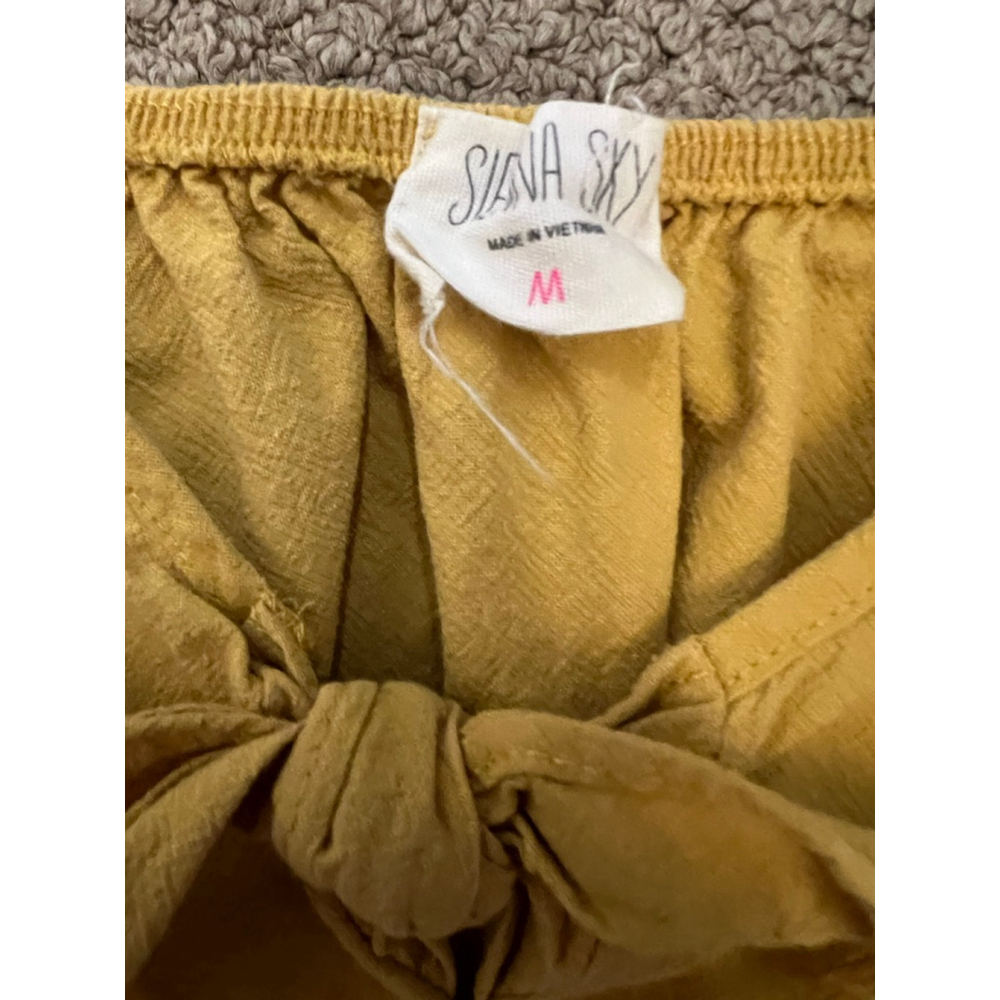Sienna Sky Mustard Peplum Puff Sleeve Tie Front Cottagecore Top Medium - Picture 10 of 11